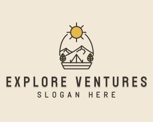 Sunny Mountain Camping Scene logo design