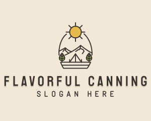 Sunny Mountain Camping Scene logo design