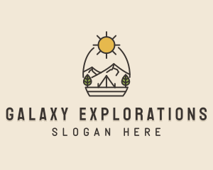 Sunny Mountain Camping Scene logo design