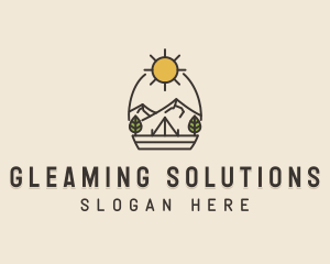 Sunny Mountain Camping Scene logo design