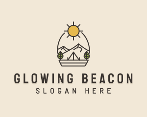 Sunny Mountain Camping Scene logo design