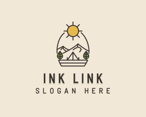 Sunny Mountain Camping Scene logo design