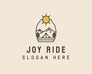 Sunny Mountain Camping Scene logo design