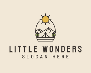 Sunny Mountain Camping Scene logo design