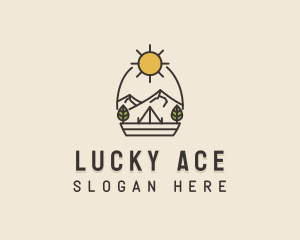 Sunny Mountain Camping Scene logo design