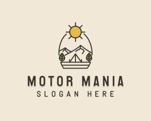 Sunny Mountain Camping Scene logo design