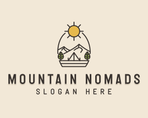 Sunny Mountain Camping Scene logo design