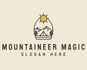 Sunny Mountain Camping Scene logo design