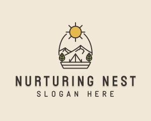 Sunny Mountain Camping Scene logo design