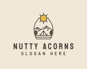 Sunny Mountain Camping Scene logo design