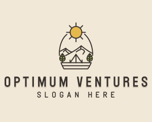 Sunny Mountain Camping Scene logo design