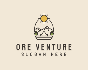 Sunny Mountain Camping Scene logo design