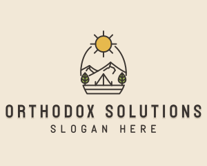 Sunny Mountain Camping Scene logo design