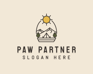 Sunny Mountain Camping Scene logo design