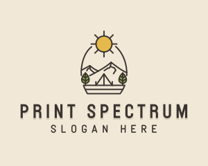 Sunny Mountain Camping Scene logo design