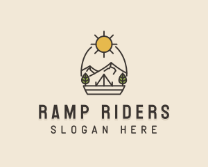 Sunny Mountain Camping Scene logo design