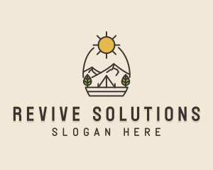 Sunny Mountain Camping Scene logo design