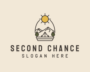 Sunny Mountain Camping Scene logo design