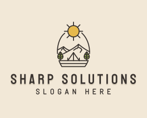 Sunny Mountain Camping Scene logo design