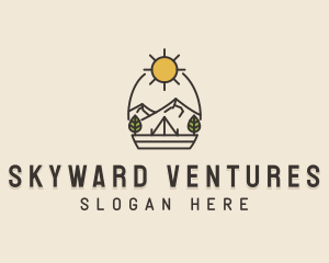 Sunny Mountain Camping Scene logo design