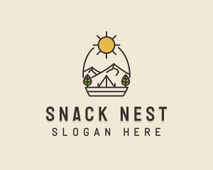 Sunny Mountain Camping Scene logo design