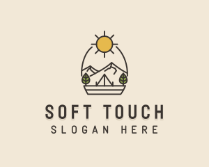 Sunny Mountain Camping Scene logo design