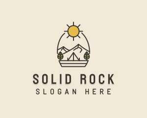 Sunny Mountain Camping Scene logo design