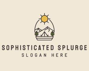 Sunny Mountain Camping Scene logo design