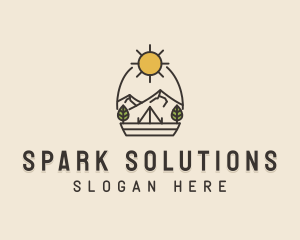 Sunny Mountain Camping Scene logo design