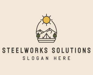 Sunny Mountain Camping Scene logo design