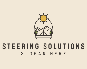 Sunny Mountain Camping Scene logo design