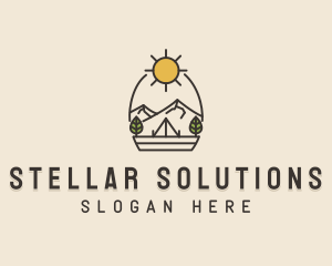 Sunny Mountain Camping Scene logo design