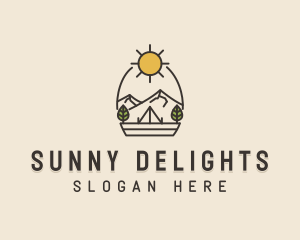 Sunny Mountain Camping Scene logo