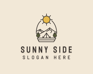 Sunny Mountain Camping Scene logo design