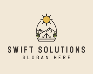 Sunny Mountain Camping Scene logo design