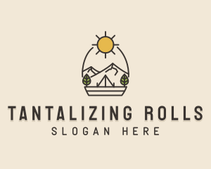 Sunny Mountain Camping Scene logo design