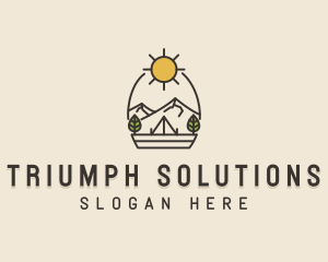 Sunny Mountain Camping Scene logo design