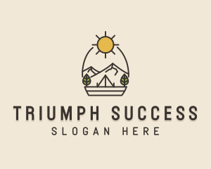 Sunny Mountain Camping Scene logo design