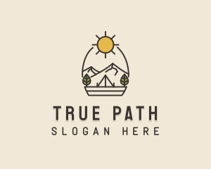 Sunny Mountain Camping Scene logo design