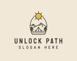 Sunny Mountain Camping Scene logo design