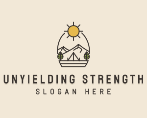 Sunny Mountain Camping Scene logo design