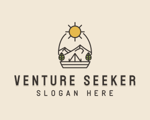 Sunny Mountain Camping Scene logo design