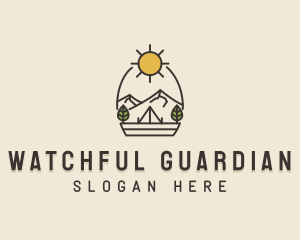 Sunny Mountain Camping Scene logo design