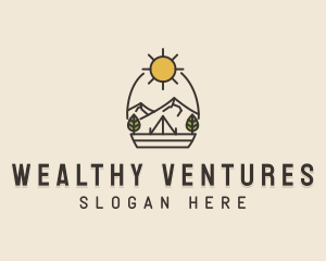 Sunny Mountain Camping Scene logo design