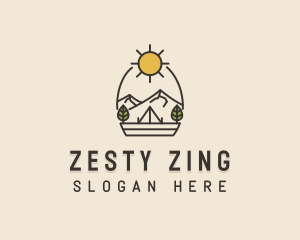 Sunny Mountain Camping Scene logo design