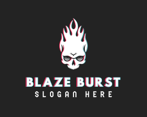 Flaming Skull Glitch logo design