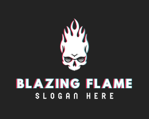 Flaming Skull Glitch logo design