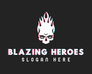 Flaming Skull Glitch logo design