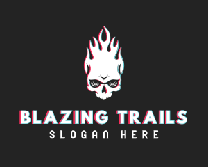 Flaming Skull Glitch logo design