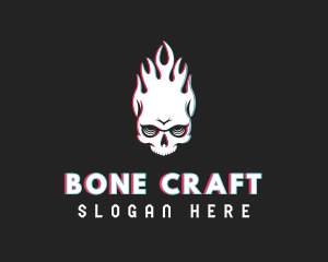 Flaming Skull Glitch logo design